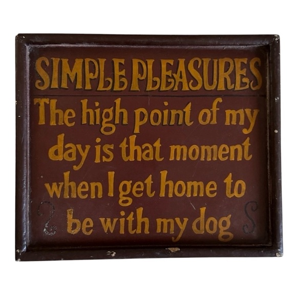 Vintage Hand Painted Dog Lover Wood Sign Rustic Home Decor Wall Art Brown Yellow - Picture 1 of 6
